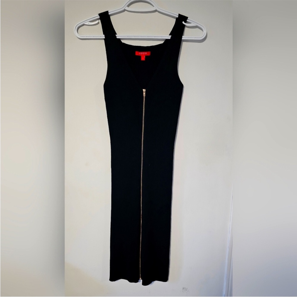 Guess black bandage dress with full frontal zipper.  Super sexy & form fitting